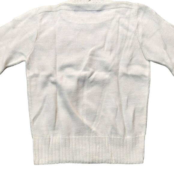 Vintage 1940s-1950s White Long Sleeve Knit Crewneck Sweater X Small - Picture 6 of 7